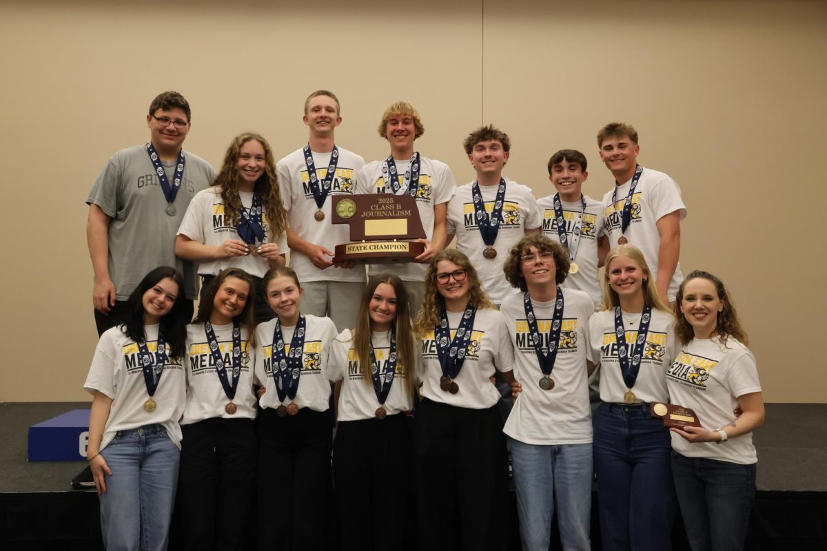 After being named the NSAA Class B State Champion in Journalism, Gretna East Media students and their adviser, Ranae Duncan, pose for a group photo. "Honestly, it was close," Duncan said. "West Point Beemer really gave us a run for our money and made the kids work for this second championship."
