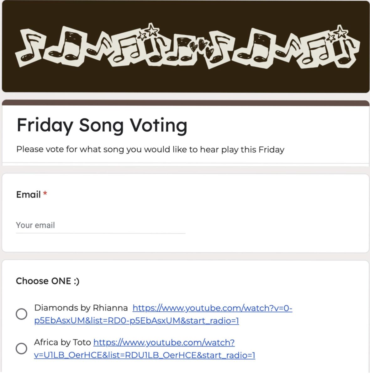Assistant principal, Michael Tomjack sent out a Google Form on Nov. 6 for seniors to vote on the Friday Song. 