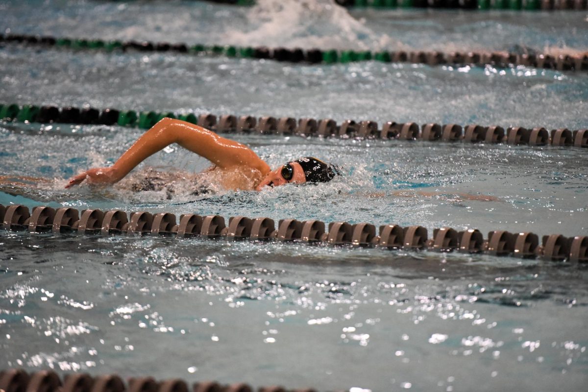 Launching through the water, junior Shailynn Gatewood swims freestyle down the line against Millard West.