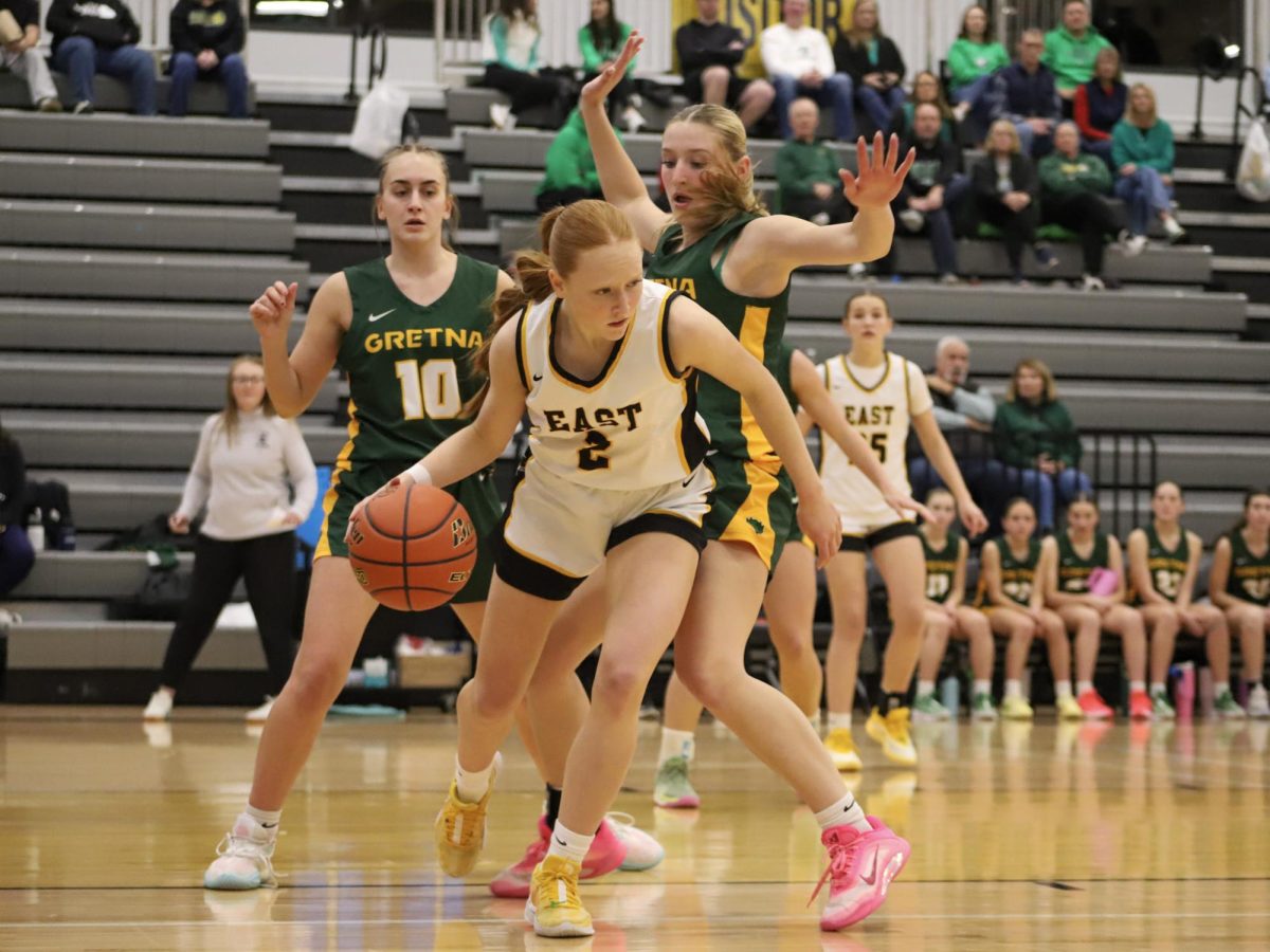 Driving up from the corner, sophomore Taylor LaRock dribbles past the defender. LaRock contributed one assist. 