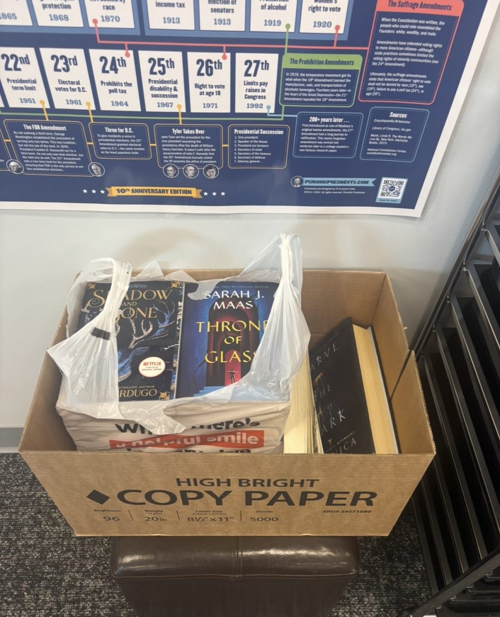 The donation box in Mcvey's room for the book drive.
